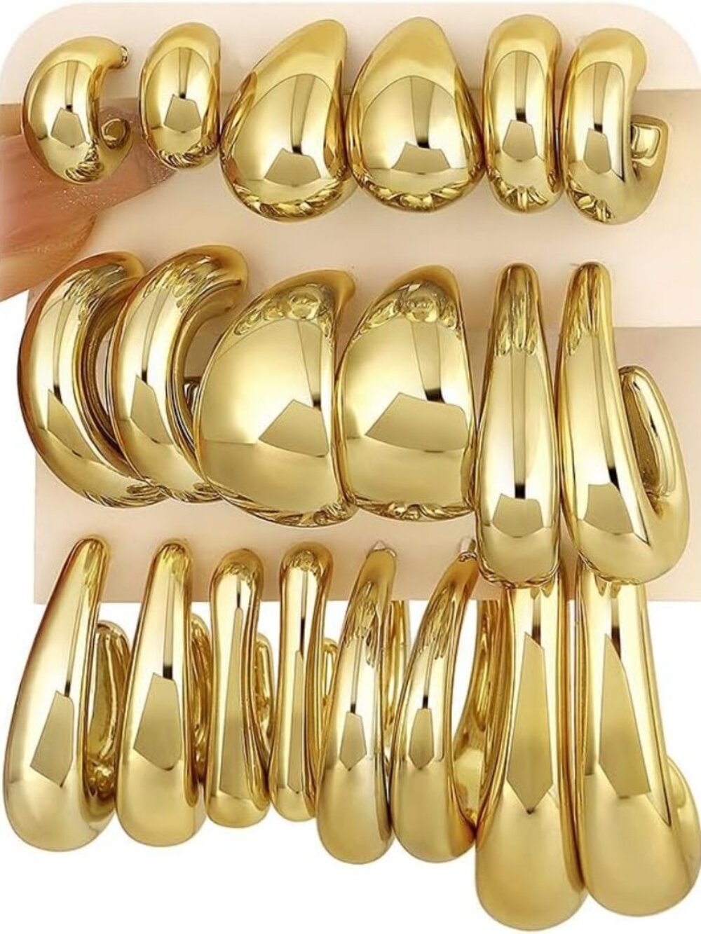 10 Pairs Chunky Gold Earrings for Women, Hypoallergenic Statement Hoops Earring